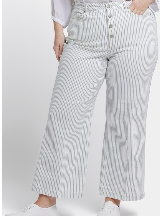 NYDJ Denim - NYDJ Teresa Stripe Exposed Button Ankle Wide Leg Jeans 14W Palencia Stripe